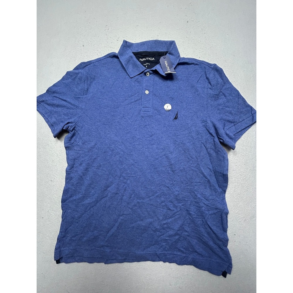 Nautica Polo Shirt 100% Cotton Blue Heather Large Mens